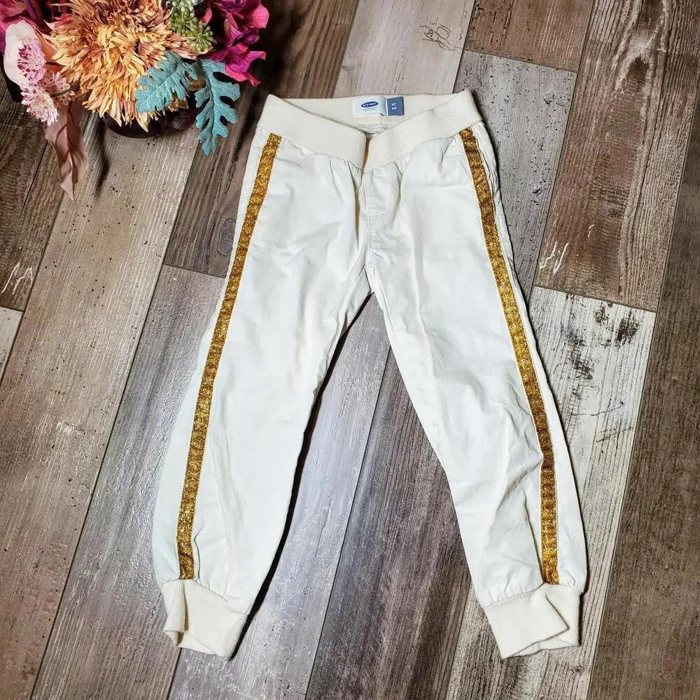 Old Navy Girls Jogger Pants Cream and Gold Size 4T
